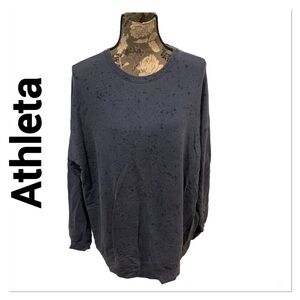 ATHLETA Studio to Street Blue Paint Splatter Crewneck Top size large